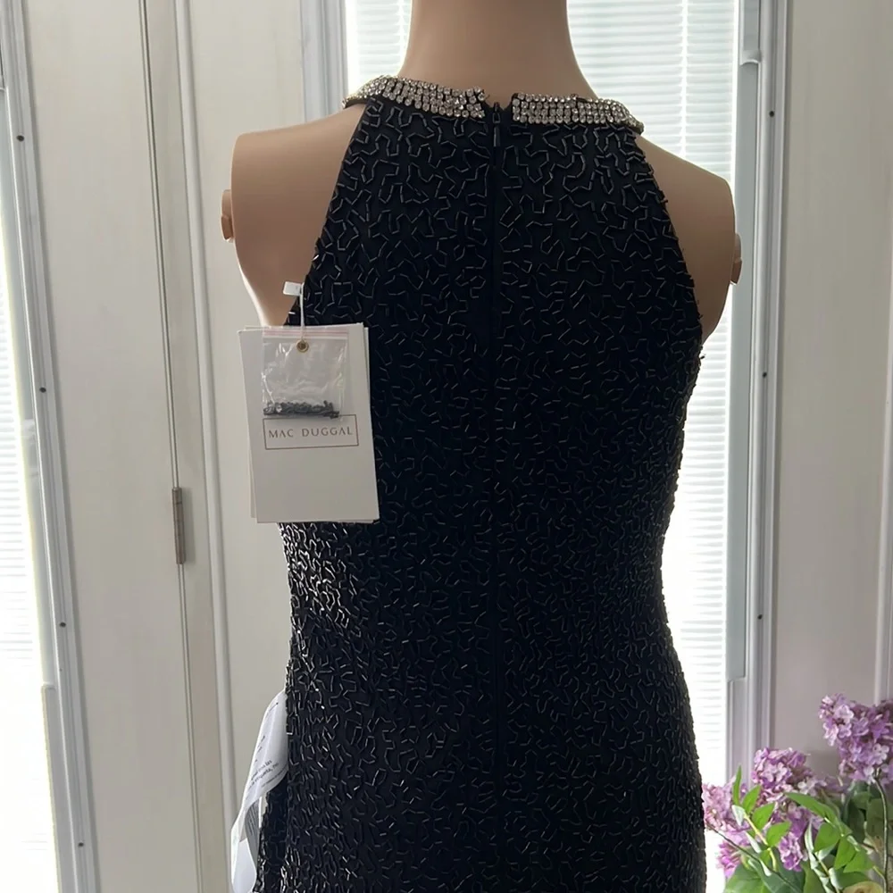 Mac Duggal Beaded Sleeveless Halter Neck Sheath Gown - Picture 12 of 16